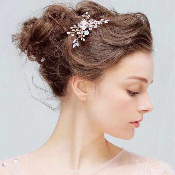 Handmade Bridal Flower Crystal Drop Hair Clip - Picture 3 of 3